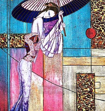 オリジナルの装飾 Painting - 歩く中国の女の子のオリジナルの装飾